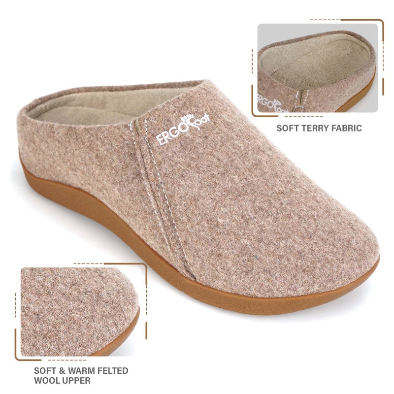ERGOfoot House Slippers With Arch Support, Orthopedic Slippers for Plantar Fasciitis Pain Relief, Comfy Wool Felt Clog, Non-Slip Indoor Outdoor House Shoes for Women and Men/Khaki, W8/M7 - Image 4