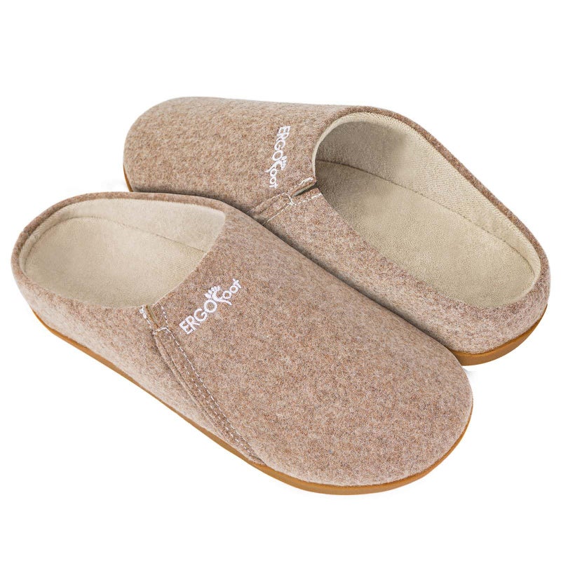 ERGOfoot House Slippers With Arch Support, Orthopedic Slippers for Plantar Fasciitis Pain Relief, Comfy Wool Felt Clog, Non-Slip Indoor Outdoor House Shoes for Women and Men/Khaki, W8/M7 - Image 1