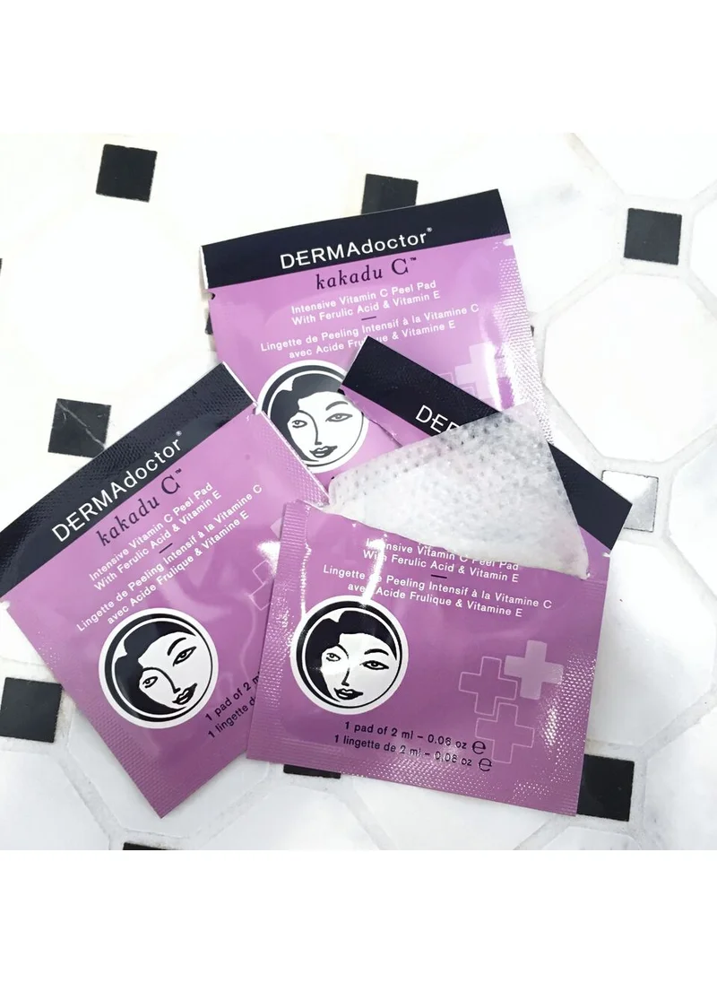 DERMAdoctor Kakadu C Vitamin C Peel Pads with Ferulic Acid & Vitamin E for Fine Lines, Uneven Skin Tone & Pores