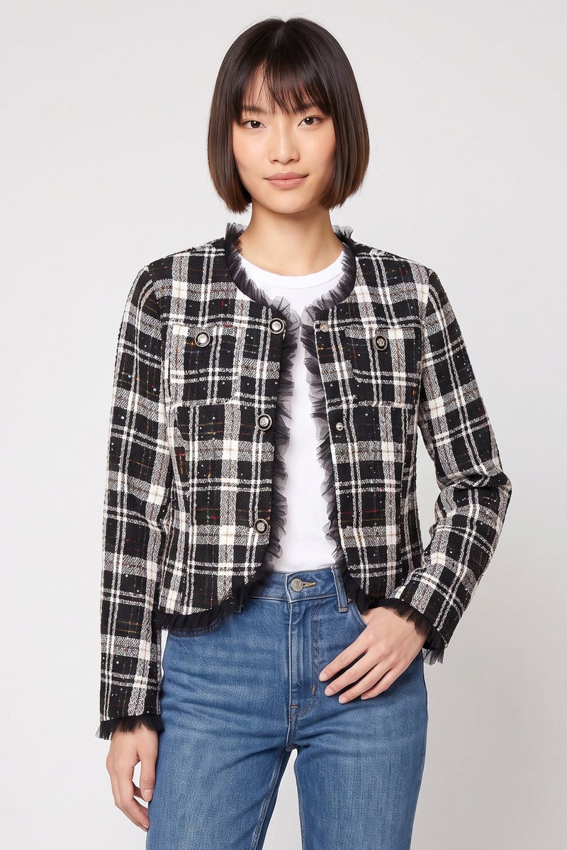 Walter Baker Women Long Sleeve Plaid Cardigan, Multicolor - Image 1