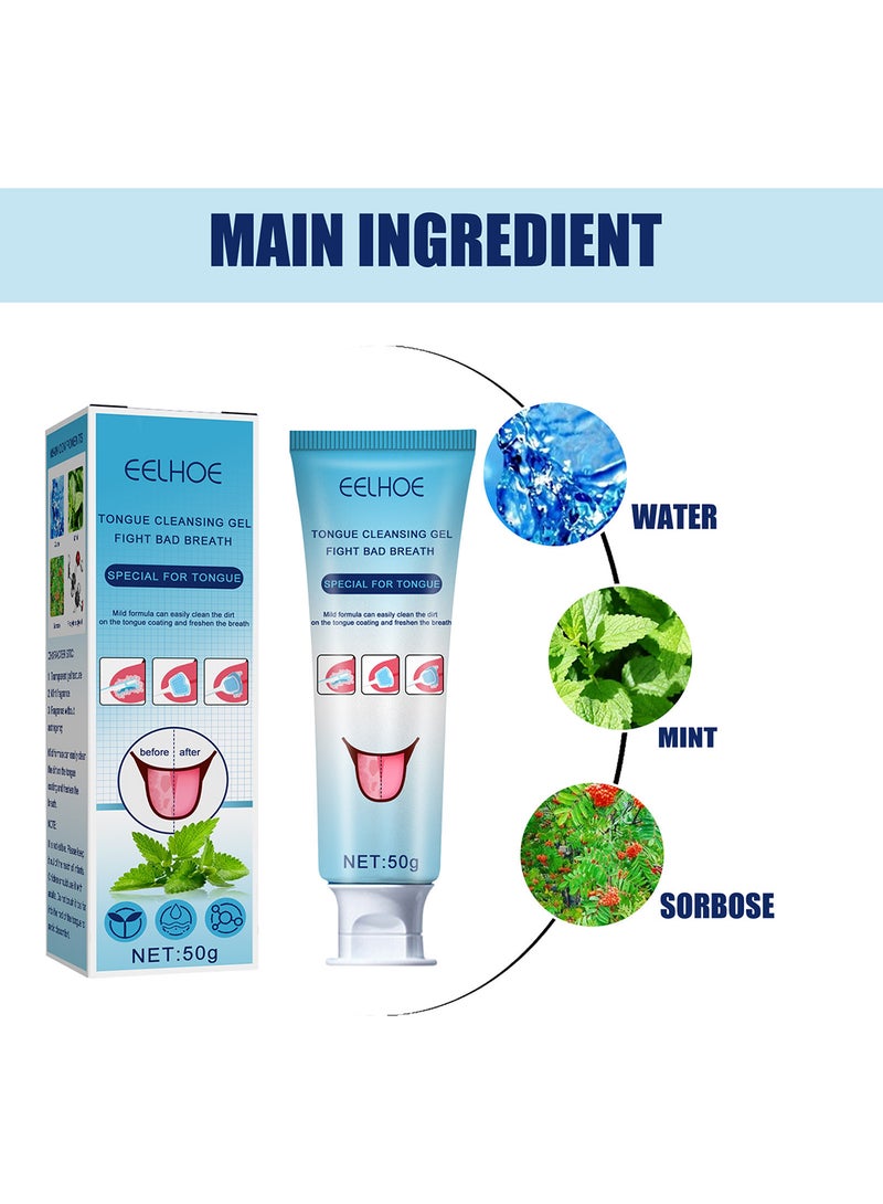 EELHOE Tongue Cleaning Gel Set, Tongue Cleaner Gel with Soft Tongue Brush, Easy to Use Tongue Scraper Precise Cleaning Brush Kit, Keep Fresh Breath 50g - Image 4