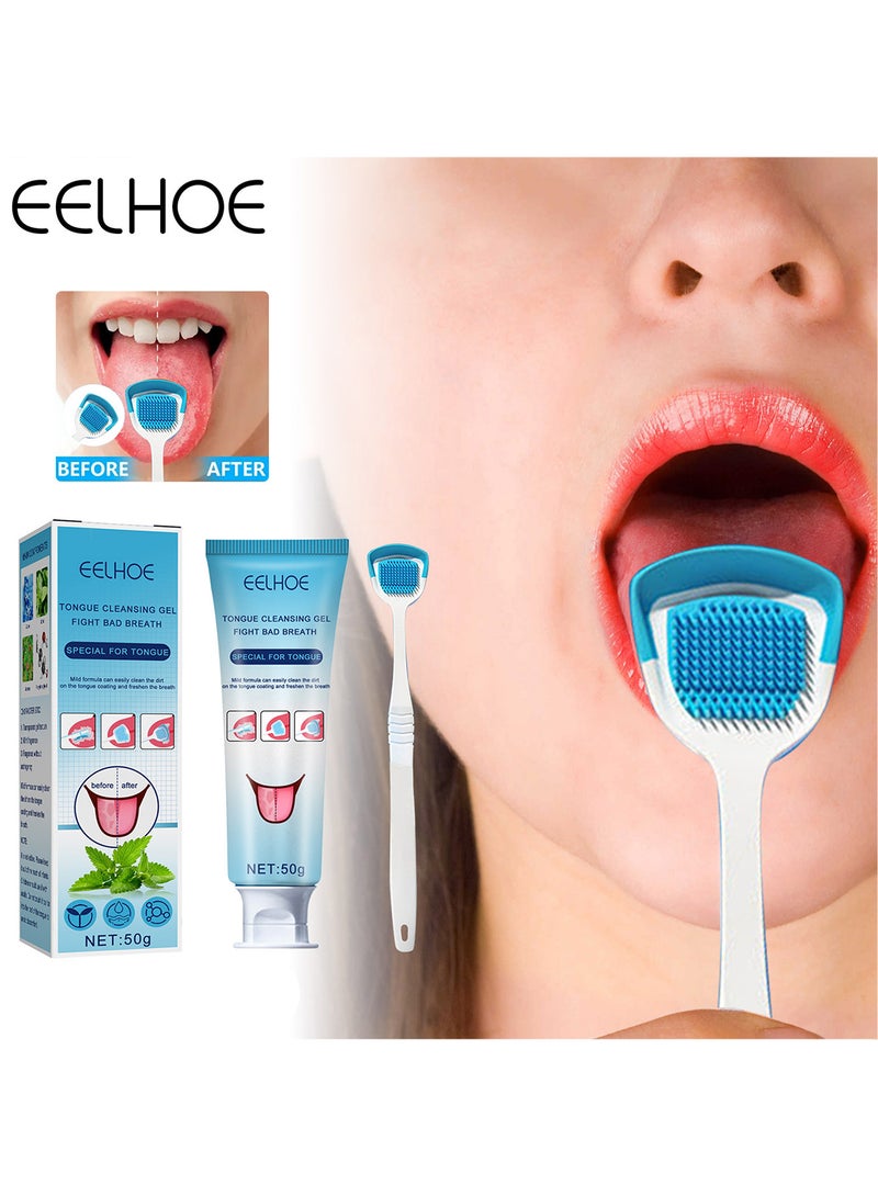 EELHOE Tongue Cleaning Gel Set, Tongue Cleaner Gel with Soft Tongue Brush, Easy to Use Tongue Scraper Precise Cleaning Brush Kit, Keep Fresh Breath 50g - Image 1