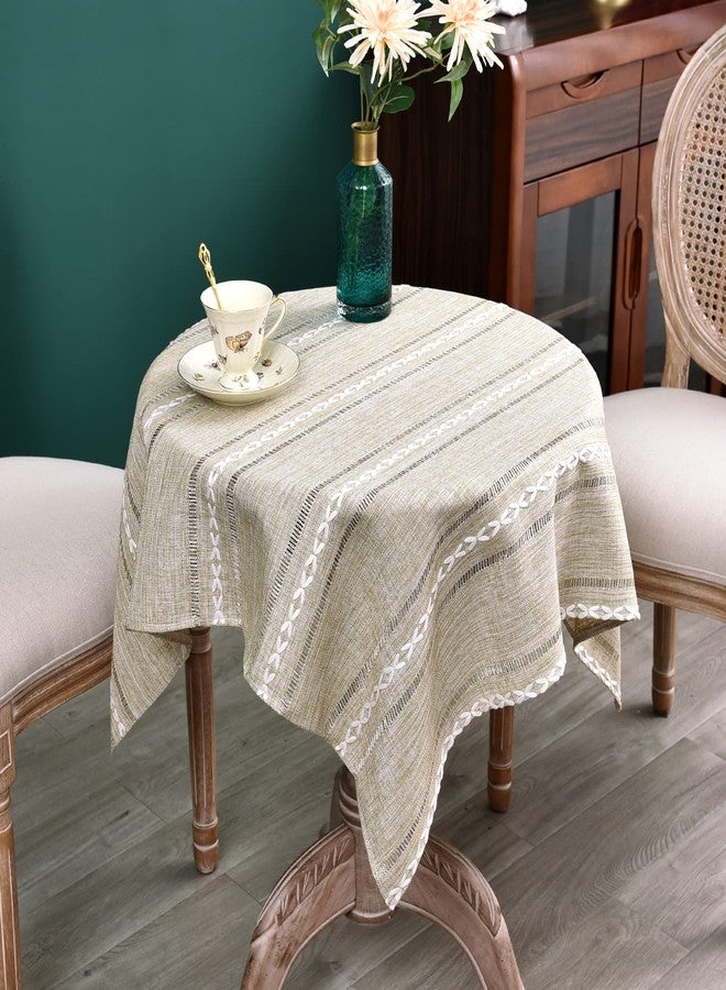 NEWISHER Rustic Farmhouse Embroidered Small Square Tablecloth Jacquard Striped Table Cloth Linen Washable Side Table Cover Kitchen Dining Home Decoration Yellow 36x36 inch - Image 1