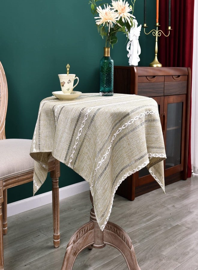 NEWISHER Rustic Farmhouse Embroidered Small Square Tablecloth Jacquard Striped Table Cloth Linen Washable Side Table Cover Kitchen Dining Home Decoration Yellow 36x36 inch - Image 2