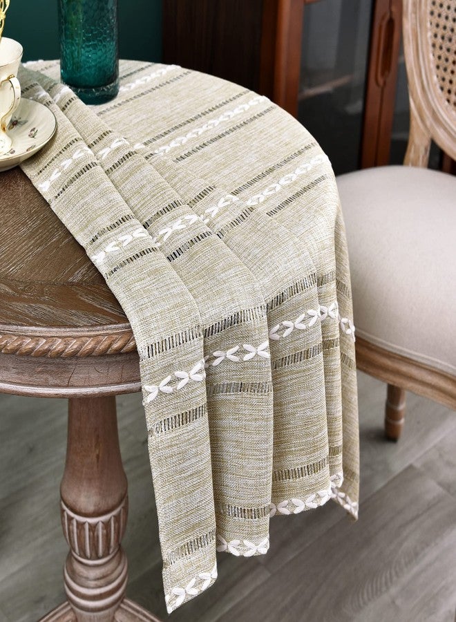 NEWISHER Rustic Farmhouse Embroidered Small Square Tablecloth Jacquard Striped Table Cloth Linen Washable Side Table Cover Kitchen Dining Home Decoration Yellow 36x36 inch - Image 3