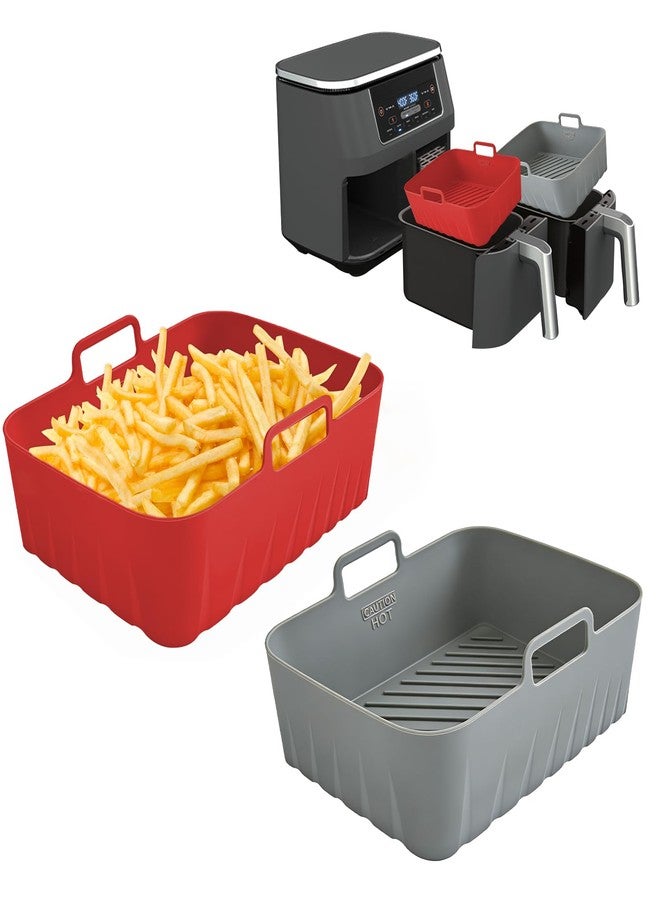 Golden Associate Silicone Liners Rectangle for Air Fryer Dual Basket, 2 Pcs Food-Grade Reusable Baking Tray Fit Ninja DZ201 DZ401 DZ550, 8 to 10 Qt Double Zone Airfryer Accessories - Image 1