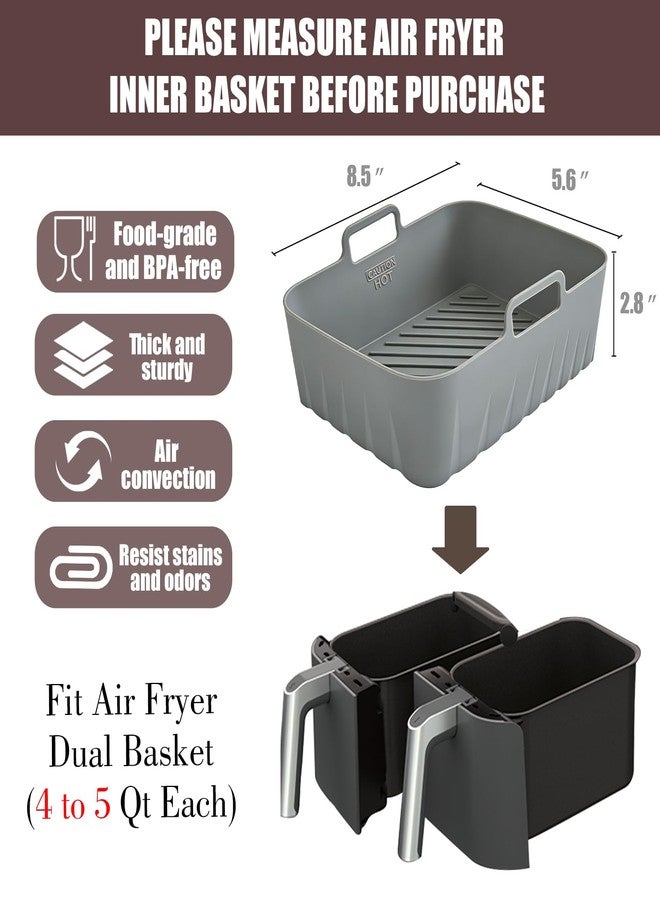 Golden Associate Silicone Liners Rectangle for Air Fryer Dual Basket, 2 Pcs Food-Grade Reusable Baking Tray Fit Ninja DZ201 DZ401 DZ550, 8 to 10 Qt Double Zone Airfryer Accessories - Image 2