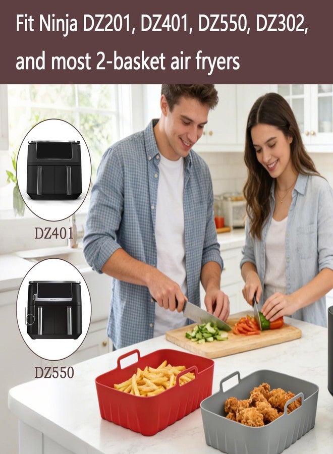 Golden Associate Silicone Liners Rectangle for Air Fryer Dual Basket, 2 Pcs Food-Grade Reusable Baking Tray Fit Ninja DZ201 DZ401 DZ550, 8 to 10 Qt Double Zone Airfryer Accessories - Image 5