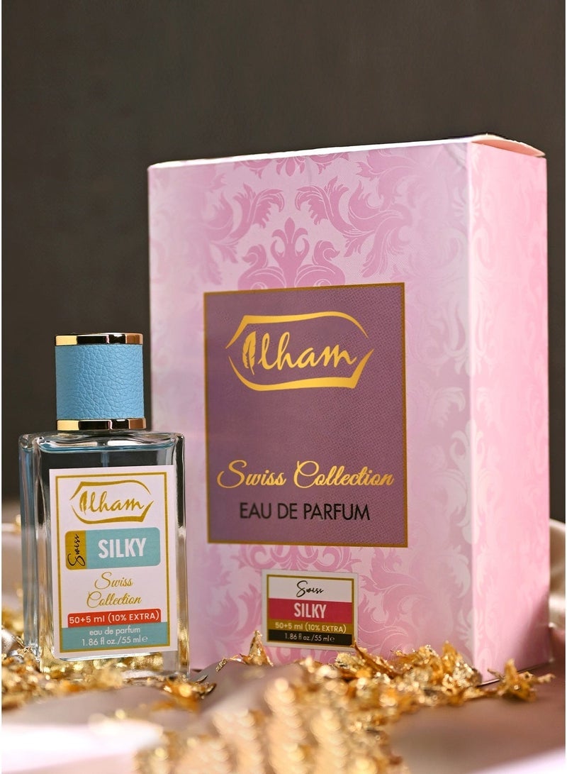 عطور إلهام  سويس سيلكي (50مل+5مل) 10٪ إضافي – 55 مل إدو برفيوم للجنسين - Image 1