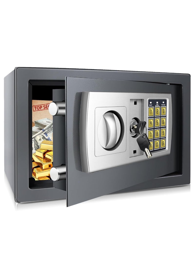 ماماتونس صندوق أمان فولاذي مزود بلوحة مفاتيح رقمية ومفتاح أمان قابل للاستبدال وصندوق نقود للمنزل والمكتب والمجوهرات وجواز السفر والساعات والهاتف والنقود مقاس 31 × 20 × 20 سم 8.5 لتر أسود - Image 1