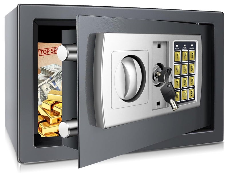 ماماتونس صندوق أمان فولاذي مزود بلوحة مفاتيح رقمية ومفتاح أمان قابل للاستبدال وصندوق نقود للمنزل والمكتب والمجوهرات وجواز السفر والساعات والهاتف والنقود مقاس 31 × 20 × 20 سم 8.5 لتر أسود - Image 1