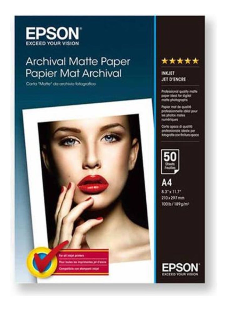 ايبسون Epson Archival Matte 50 Photo Papers a4