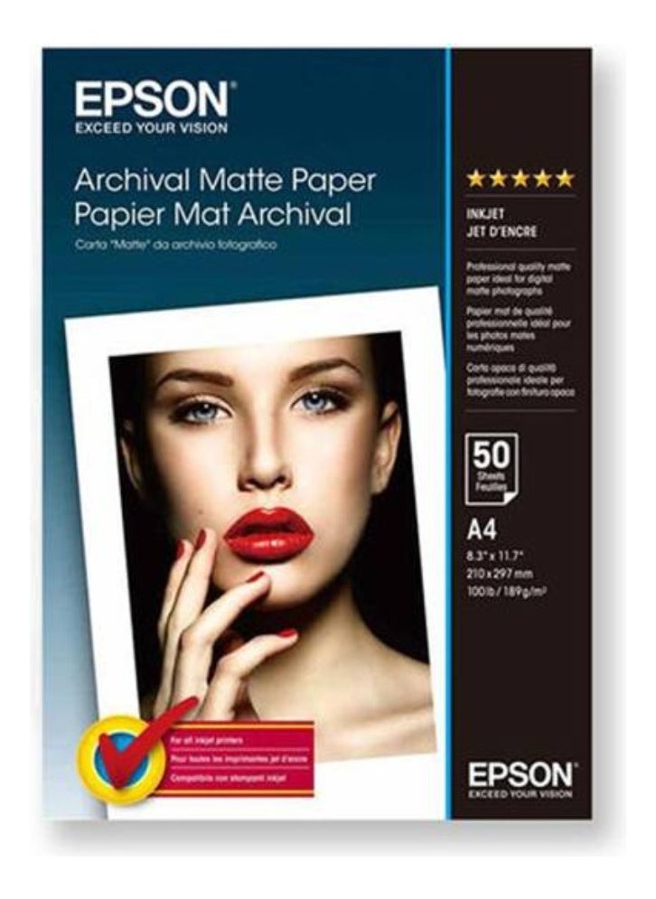 EPSON Epson A4 Archival Matte 50 Photo Papers White 