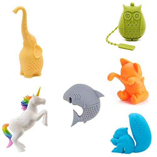 Kakeah Cute Animal Silicone Tea Filters Tea Infuser Unicorn Shark Squirrel Cat Owl Elephant Tea Strainer Steeper-Ideal Gift for Tea Lovers (6PCS1) - Image 1