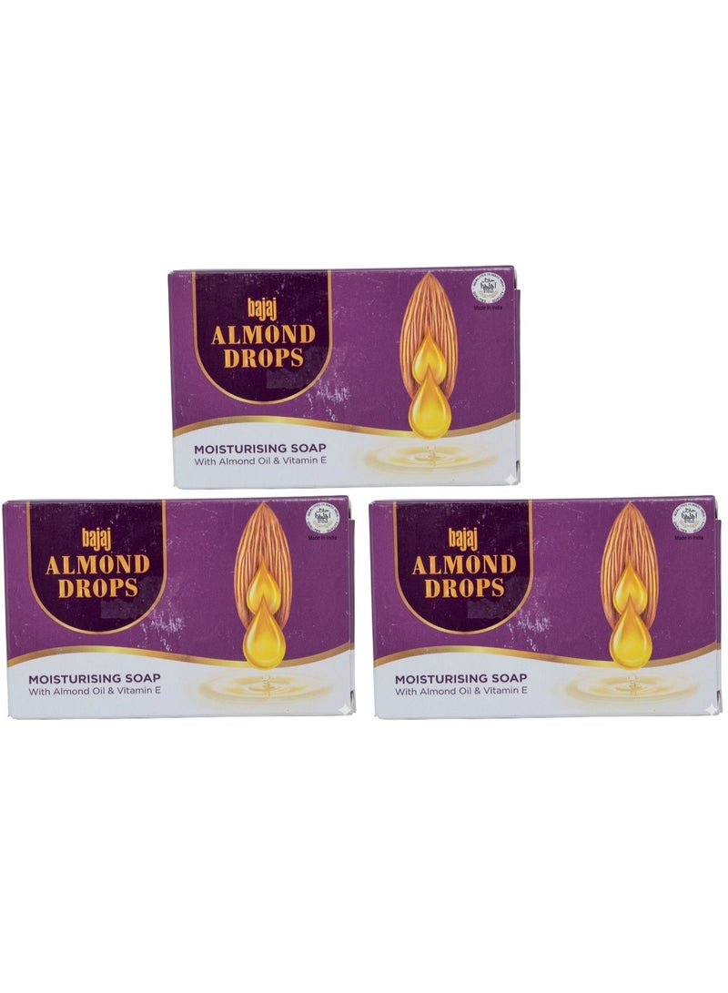 Bajaj 3PCS Bajaj Almond Drops Moisturising Soap with Almond Oil & Vitamin E, 3X125g - Image 1