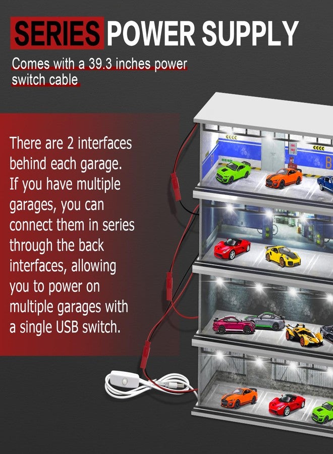 SAMYUCHO 1/64 Scale Diecast Display Case for Hot Wheels Matchbox Cars, Toy Car Model Mini Garage with LED Light and Acrylic Cover, Stackable Parking Lot Diorama Storage for Collection Present - Image 4