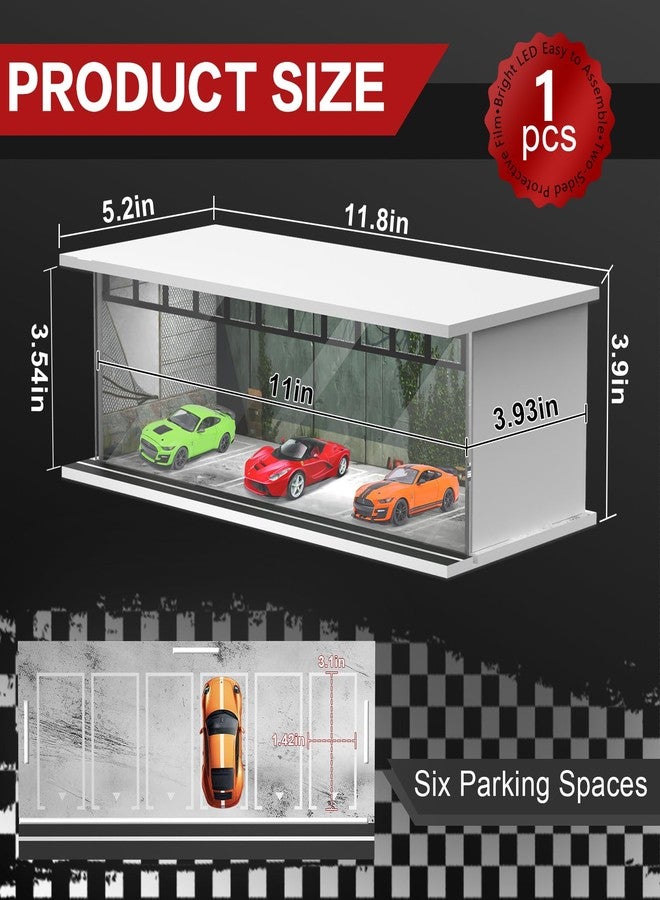 SAMYUCHO 1/64 Scale Diecast Display Case for Hot Wheels Matchbox Cars, Toy Car Model Mini Garage with LED Light and Acrylic Cover, Stackable Parking Lot Diorama Storage for Collection Present - Image 2