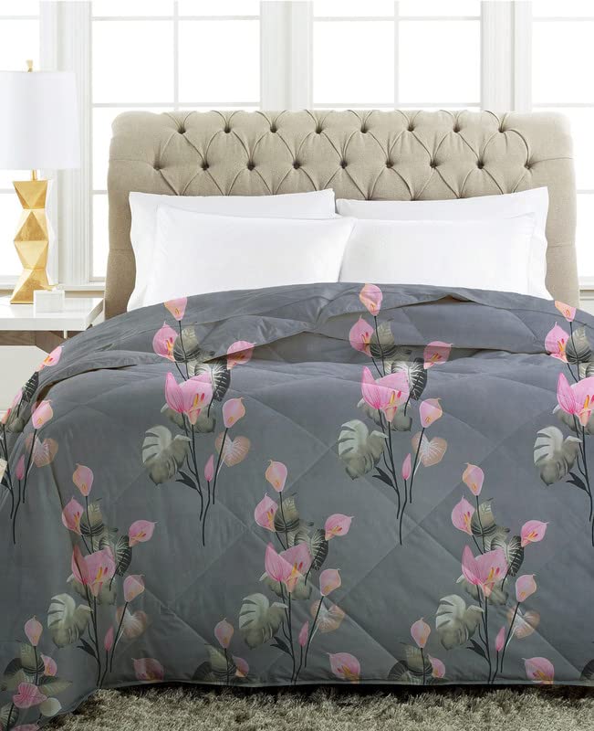 BSB HOME® الجيل الثاني 220 GSM ميكروفايبر مريح قابل للعكس لحاف/بطانية للتدفئة/لحاف/دوفيت لحجم سرير مزدوج ملكي (230X250 سم، رمادي فاتح زهري) - Image 5