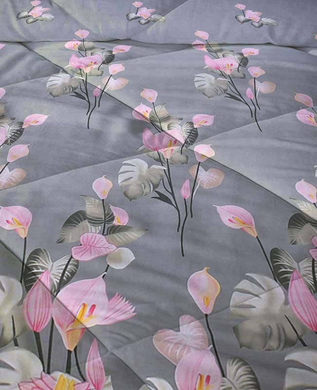 BSB HOME® الجيل الثاني 220 GSM ميكروفايبر مريح قابل للعكس لحاف/بطانية للتدفئة/لحاف/دوفيت لحجم سرير مزدوج ملكي (230X250 سم، رمادي فاتح زهري) - Image 4