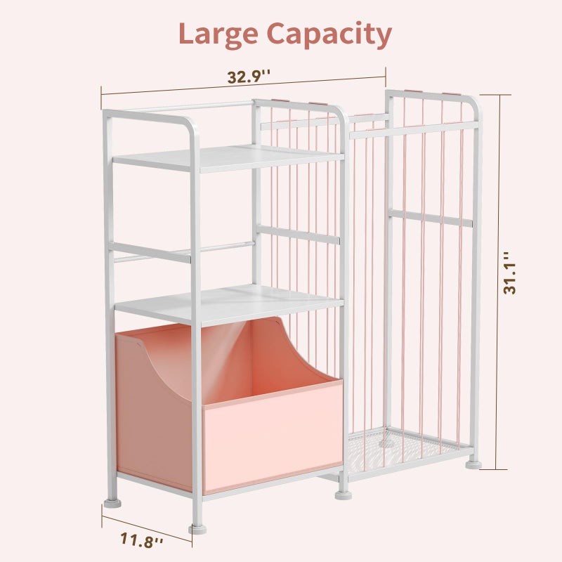 BBLIKE Stuffed Animal Storage - Stuffed Animal Net with Kids Bookshelf and Toy Organizer, 2-Tier White Bookshelf with Stuffed Animal Holder and Fabric Toy Chest for Kids Room, Playroom, Nursery, Pink - Image 2