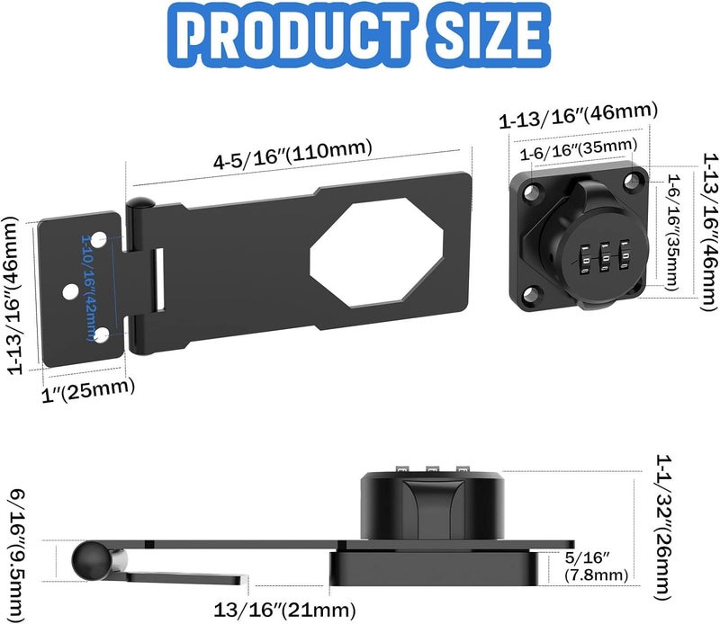 XAMILE Household Cabinet Password Locks Cabinet Door Combination Lock Door Security Slide Latch Lock for Small Doors, Cabinets, Barn Door (1 Pack Black) - Image 2