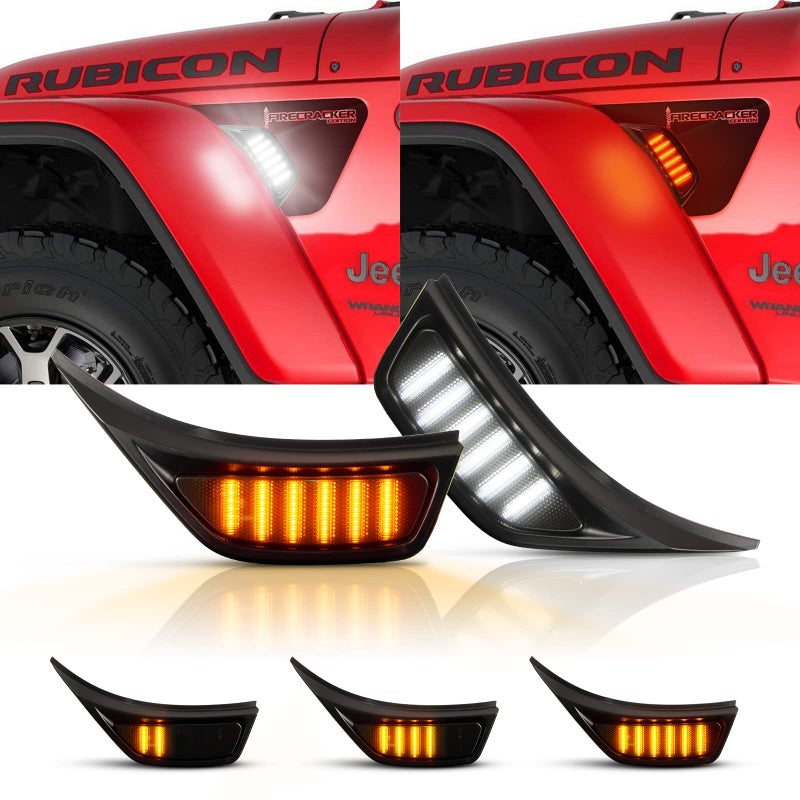 Gempro LED Sequential Side Marker Light Front Fender Vent Light for Jeep Wrangler JL JLU 20182023 Switchback Turn Signal Lamp Assembly Smoked Black 2PCS