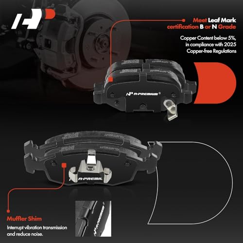 A-Premium Front and Rear Ceramic Disc Brake Pads Set Compatible with Fiat 500 2012-2019, 8 Pcs - Image 2