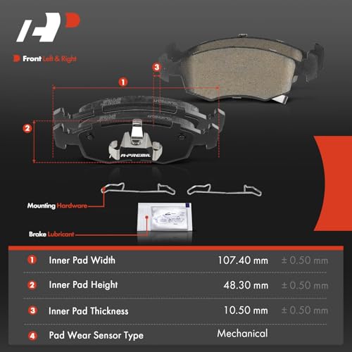 A-Premium Front and Rear Ceramic Disc Brake Pads Set Compatible with Fiat 500 2012-2019, 8 Pcs - Image 5