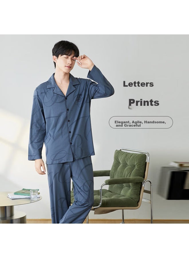 Fenton Fenteng Men's Pajamas, Spring And Autumn, Pure Cotton, Buttoned Collar, Cardigan, Long-sleeve, Home Wear Set - Image 3