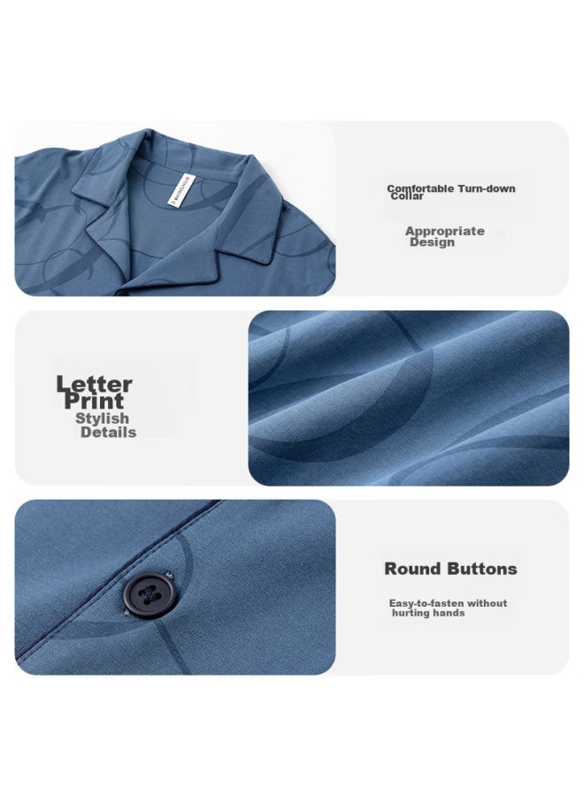 Fenton Fenteng Men's Pajamas, Spring And Autumn, Pure Cotton, Buttoned Collar, Cardigan, Long-sleeve, Home Wear Set - Image 5