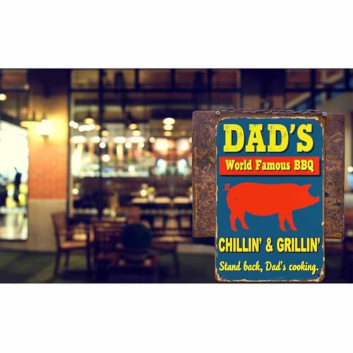 AOYEGO Dad's BBQ Tin Sign,World Famous BBQ with Red Pig Blue Vintage Metal Tin Signs for Cafes Bars Pubs Shop Wall Decorative Funny Retro Signs for Men Women 8x12 Inch - Image 2