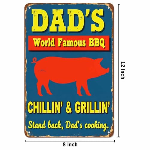 AOYEGO Dad's BBQ Tin Sign,World Famous BBQ with Red Pig Blue Vintage Metal Tin Signs for Cafes Bars Pubs Shop Wall Decorative Funny Retro Signs for Men Women 8x12 Inch - Image 3