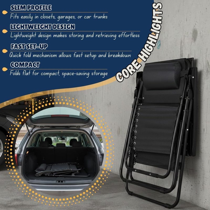 Altis Zero Gravity Relaxing Chair, Lightweight, ‎160 x 66 x 110 cm, Black (Black 2) - Image 2