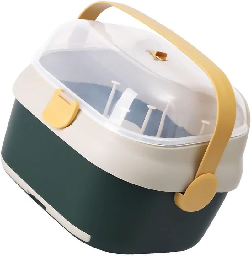 cheekyglo Baby Bottle Drying Rack Storage, Large Nursing Bottle Storage Box Organizer with Cover,Nursing Bottle Storage Box Container with Swivel Vent Dust Cover Drain Tray Detachable Holder(Green)Green - Image 2