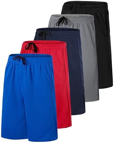 REALESSENTIALS Real Essentials 5 Pack: Men’s 9" Mesh Shorts – Athletic Gym, Workout, Basketball, Running, Casual Lounge Activewear Pockets, Set 11,L - Image 1