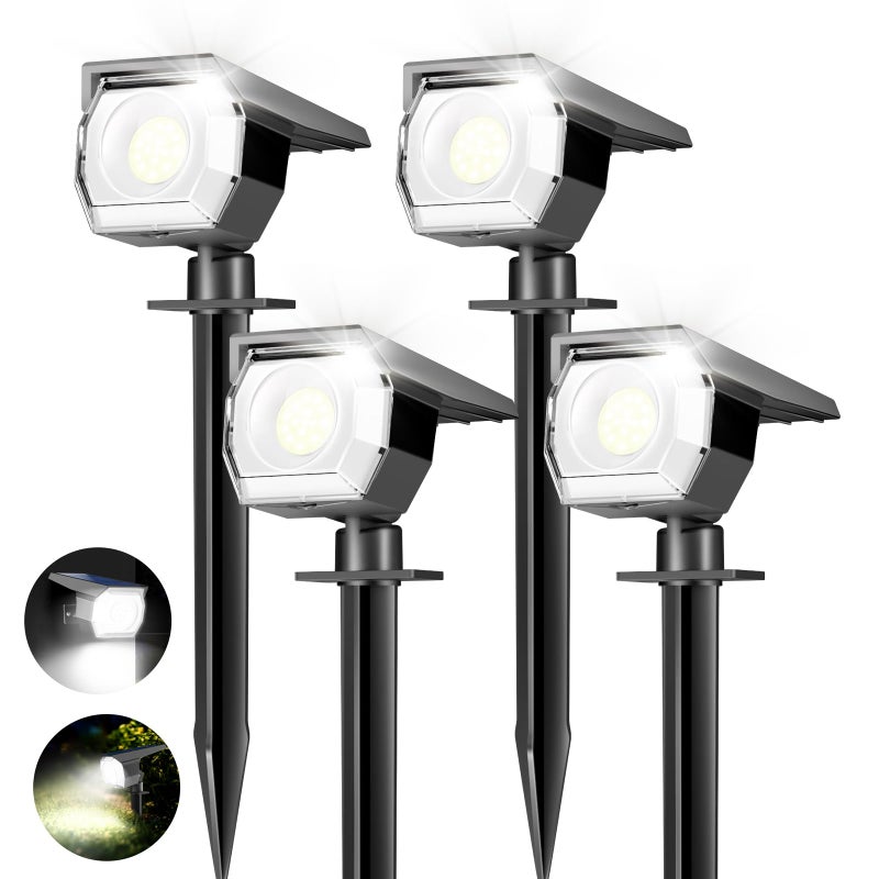 Peasur 4 Pack Solar Spot Lights Outdoor Waterproof 2in1 Auto OnOff Solar Landscape Lighting for Outside Yard Wall Garden Pathway - Image 2