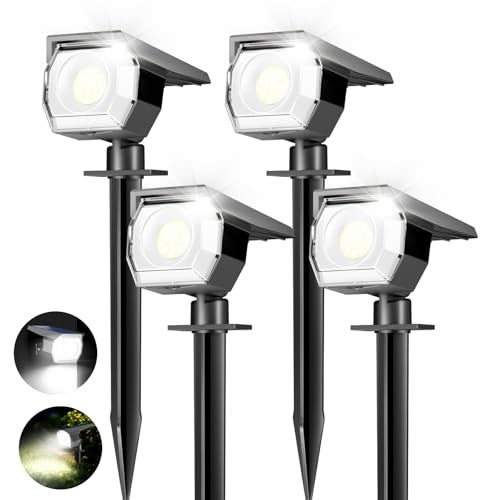 Peasur 4 Pack Solar Spot Lights Outdoor Waterproof 2in1 Auto OnOff Solar Landscape Lighting for Outside Yard Wall Garden Pathway - Image 1
