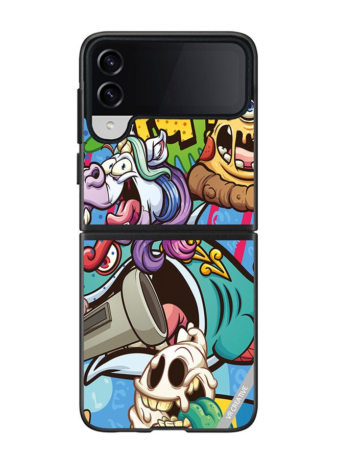 VR CREATIVE Protective Case Cover For Samsung Galaxy Z Flip4 Cartoon Design Multicolour - Image 1
