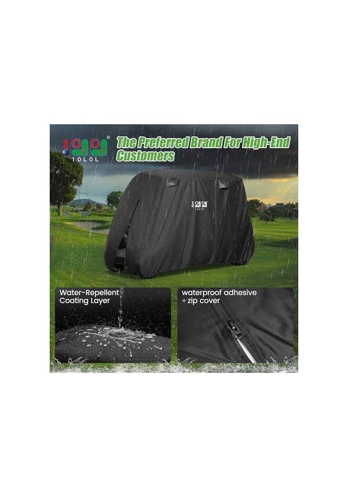 10L0L Golf Cart Cover 2442 Passenger for Yamaha EZGO Club Car Heavy Duty 420D Waterproof Windproof Durable Oxford Golf Cart Cover with 3 Zipper Doors for AllWeather Protection Black - Image 3