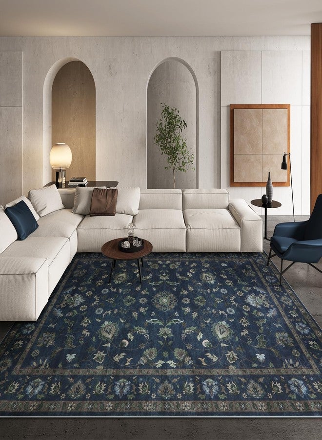 Wonnitar 5x7 Washable Area Rug, Non Slip Vintage Floral Rug for Bedroom, Ultra-Thin Stain Resistant Floor Carpets Rugs for Living Room Dining Room Home Office,(Blue,5x7) - Image 3