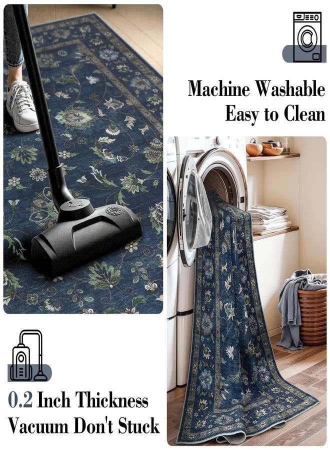 Wonnitar 5x7 Washable Area Rug, Non Slip Vintage Floral Rug for Bedroom, Ultra-Thin Stain Resistant Floor Carpets Rugs for Living Room Dining Room Home Office,(Blue,5x7) - Image 5