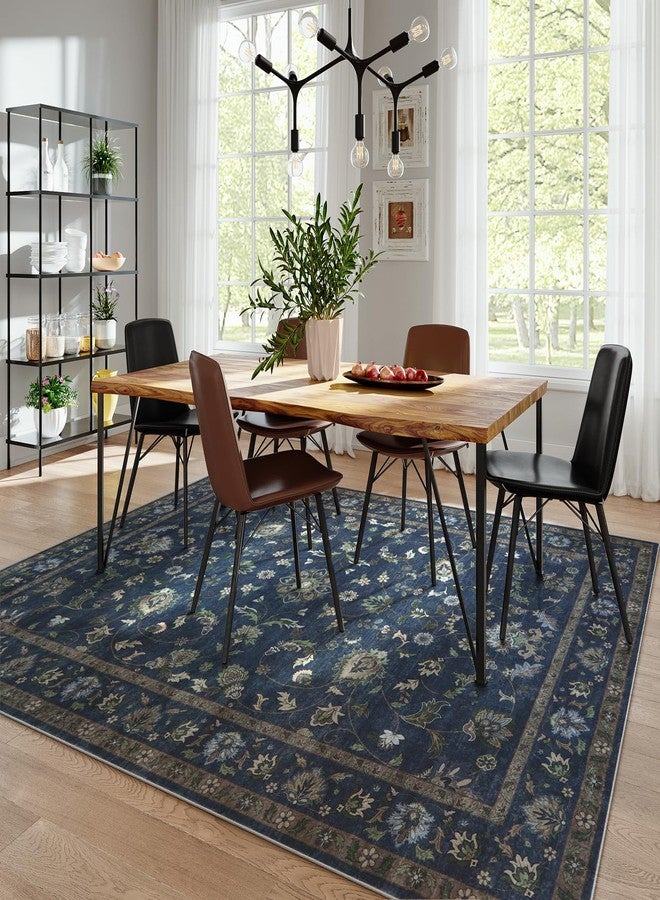 Wonnitar 5x7 Washable Area Rug, Non Slip Vintage Floral Rug for Bedroom, Ultra-Thin Stain Resistant Floor Carpets Rugs for Living Room Dining Room Home Office,(Blue,5x7) - Image 2