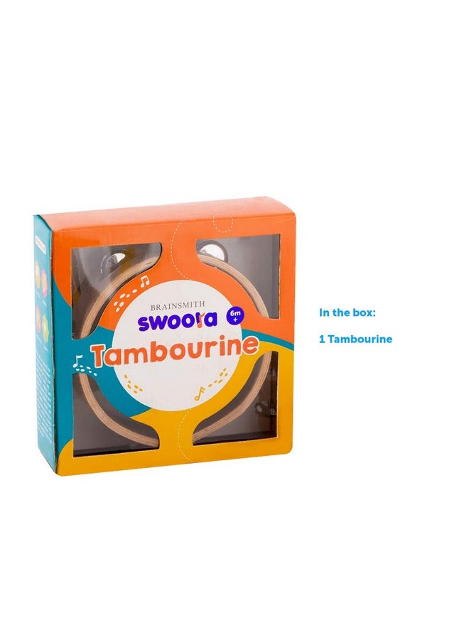 BRAINSMITH Brainsmith Swoora Round Wooden Tambourine (6 inches), Child-Safe - Handheld Percussion Musical Instrument Toy for Kids (1-6 Years) - 4 Pairs Jingles  - Image 4