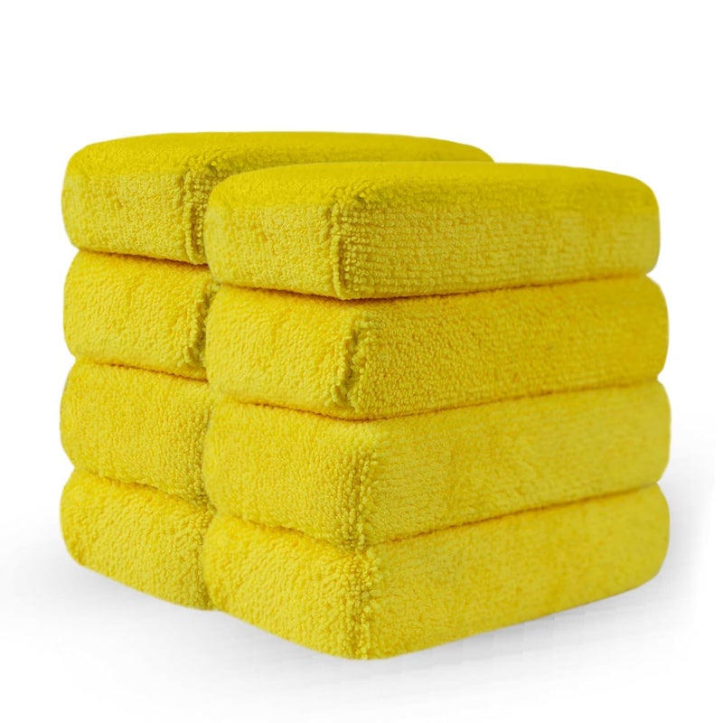 Wavex Microfiber Applicator Car Polish Sponge | Microfiber Applicator Sponge for Car Polish | Car Polish Pad Applicator for Ceramic Coating, Waxes, Polishes, Dressers - (Yellow 8 pcs) - Image 1