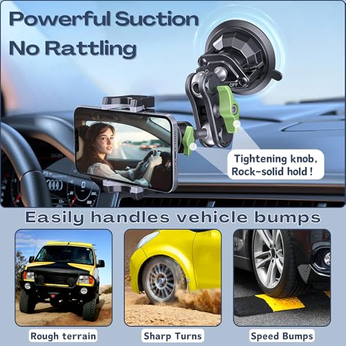Tmengdao Suction Cup Phone Mount UltraStable Phone Holder for Vlog Shooting 360 Rotation for Windshield Roof Glass Car Window Fit for All Smartphones - Image 3