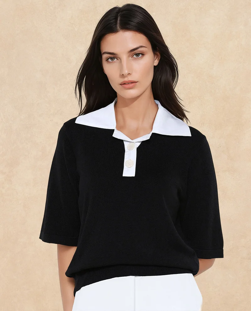 Rareism Rareism Women Bene Black Relaxed Fit Plain Top