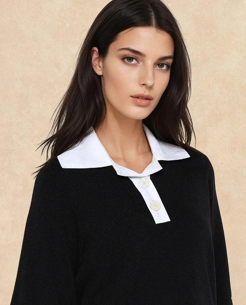 Rareism Rareism Women Bene Black Relaxed Fit Plain Top