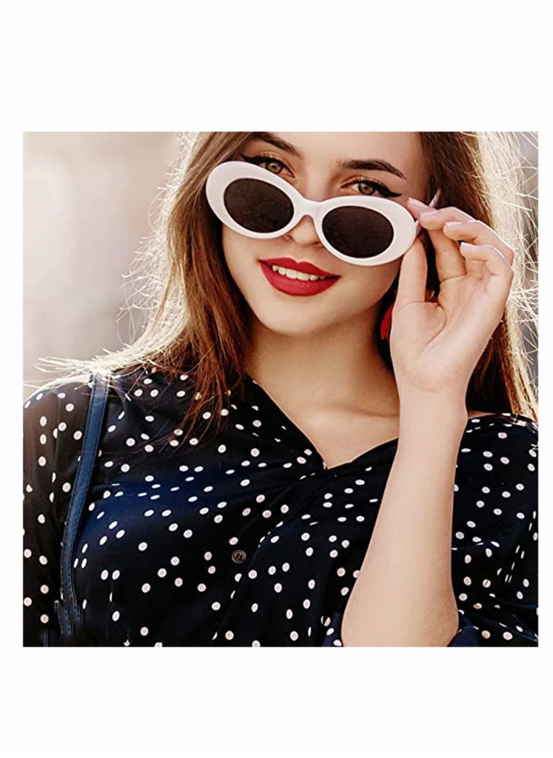KASTWAVE - White Oval Round Sunglasses Thick Bold Retro Clout Goggles (White, Smoke) - Image 1