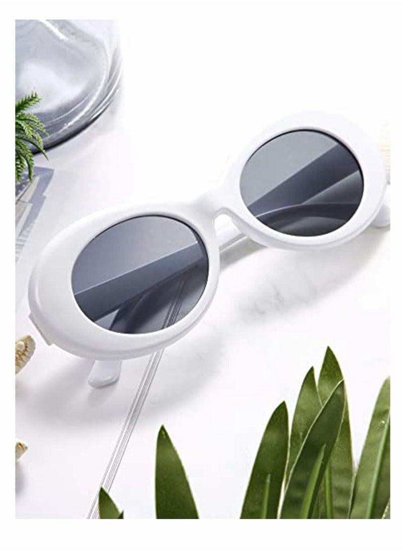 KASTWAVE - White Oval Round Sunglasses Thick Bold Retro Clout Goggles (White, Smoke) - Image 1