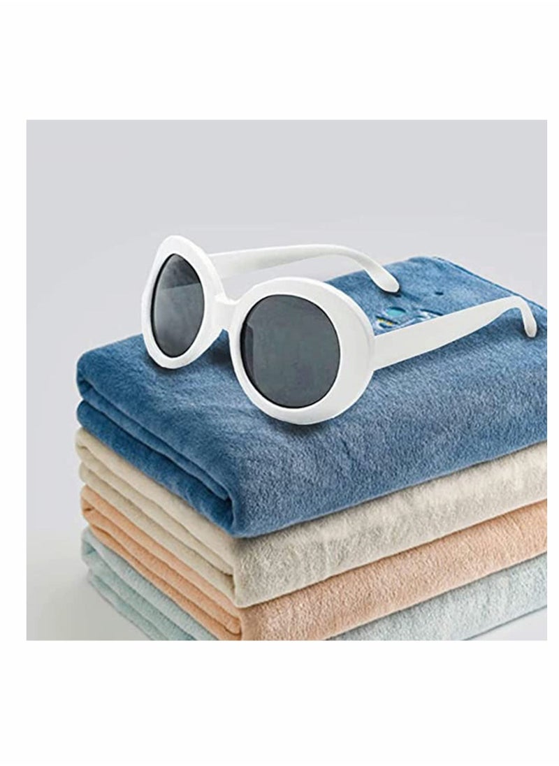 KASTWAVE - White Oval Round Sunglasses Thick Bold Retro Clout Goggles (White, Smoke) - Image 1